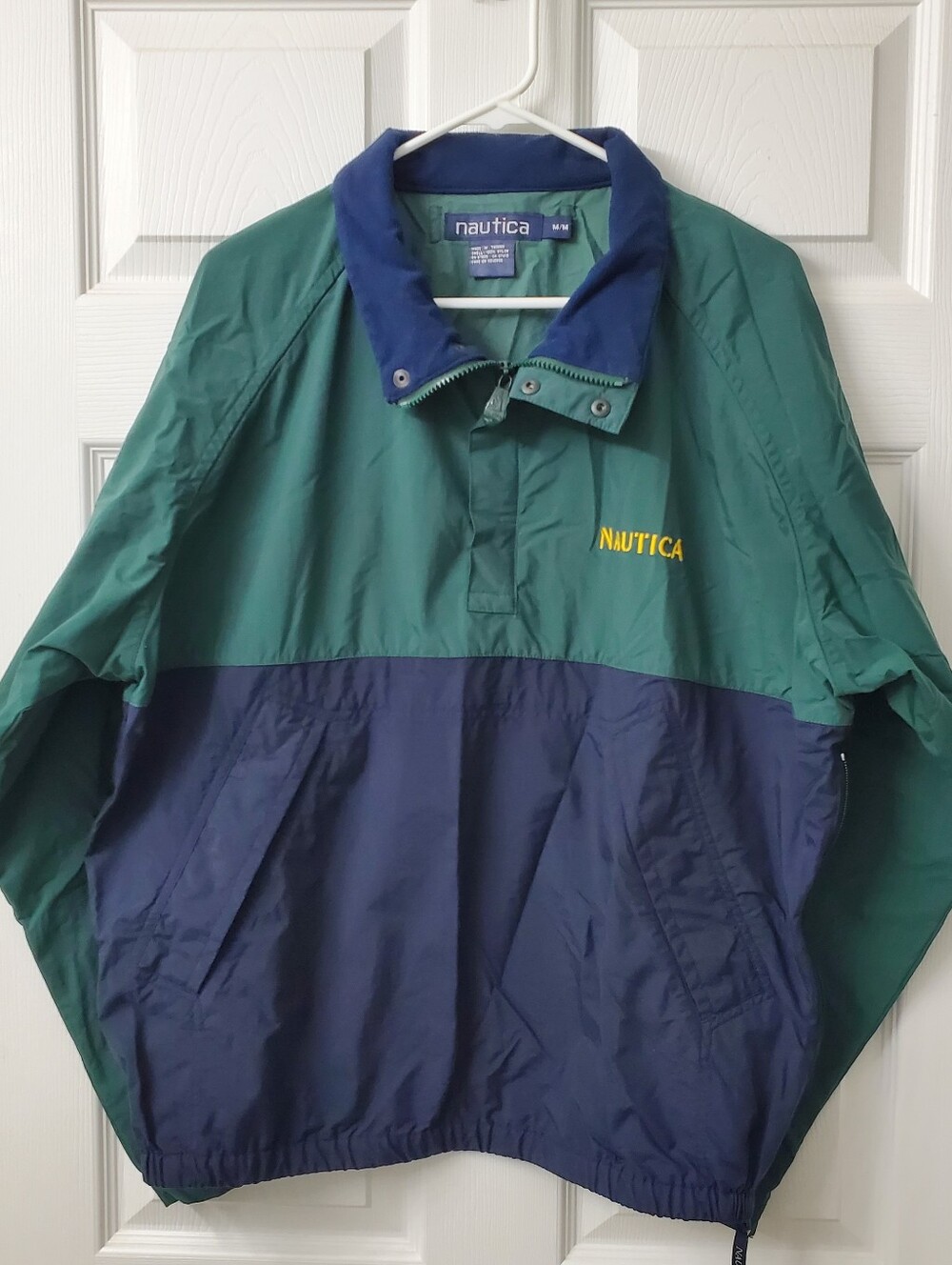 Nautica Men’s Vintage Green Blue Color Block Pullover Windbreaker Jacket Medium